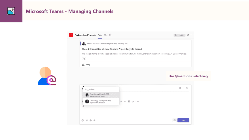 Microsoft Teams Mentioning someone in a channel