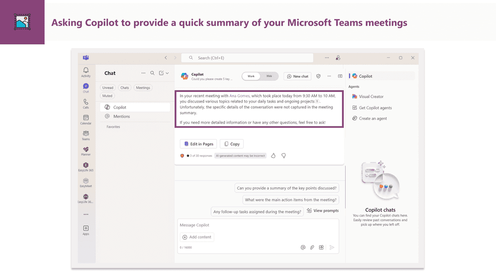 Copilot Microsoft Teams meeting summary